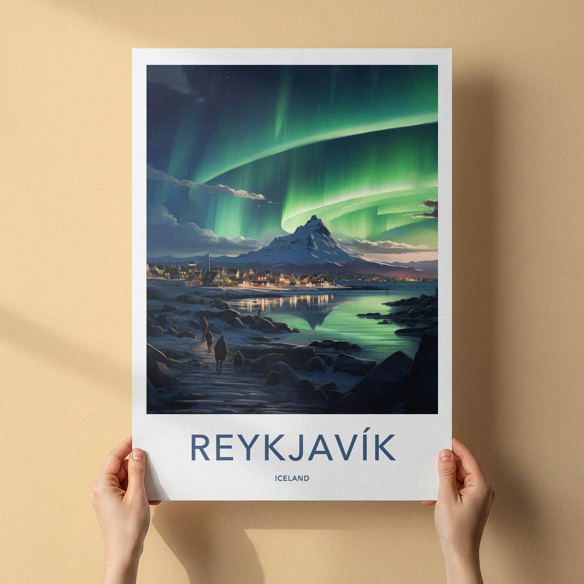 Reykjavik Poster - Iceland Wall Art With Northern Lights & Majestic