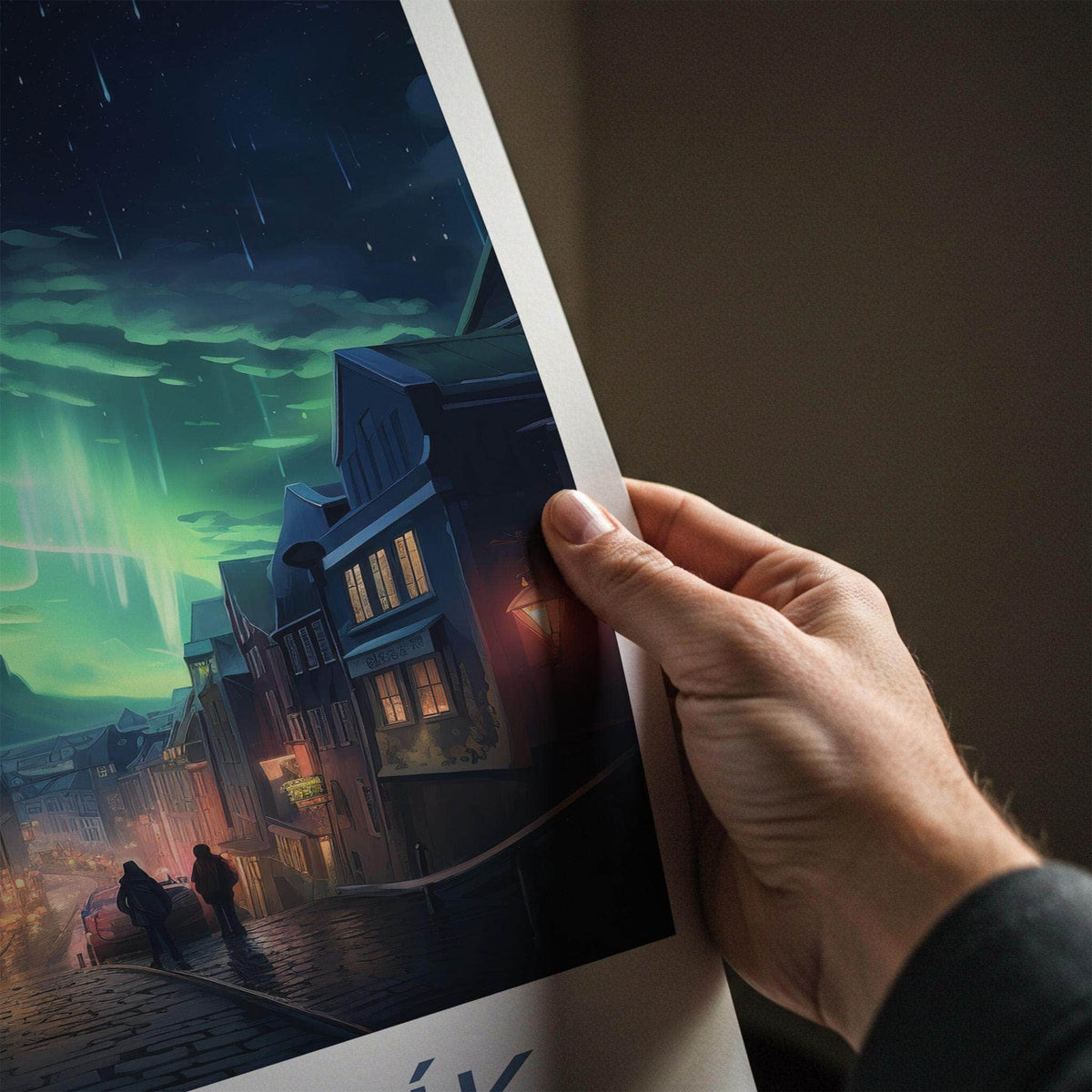 Reykjavik Poster - Iceland Wall Art With Northern Lights Print