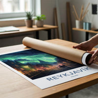 Reykjavik Poster - Iceland Wall Art With Northern Lights Print
