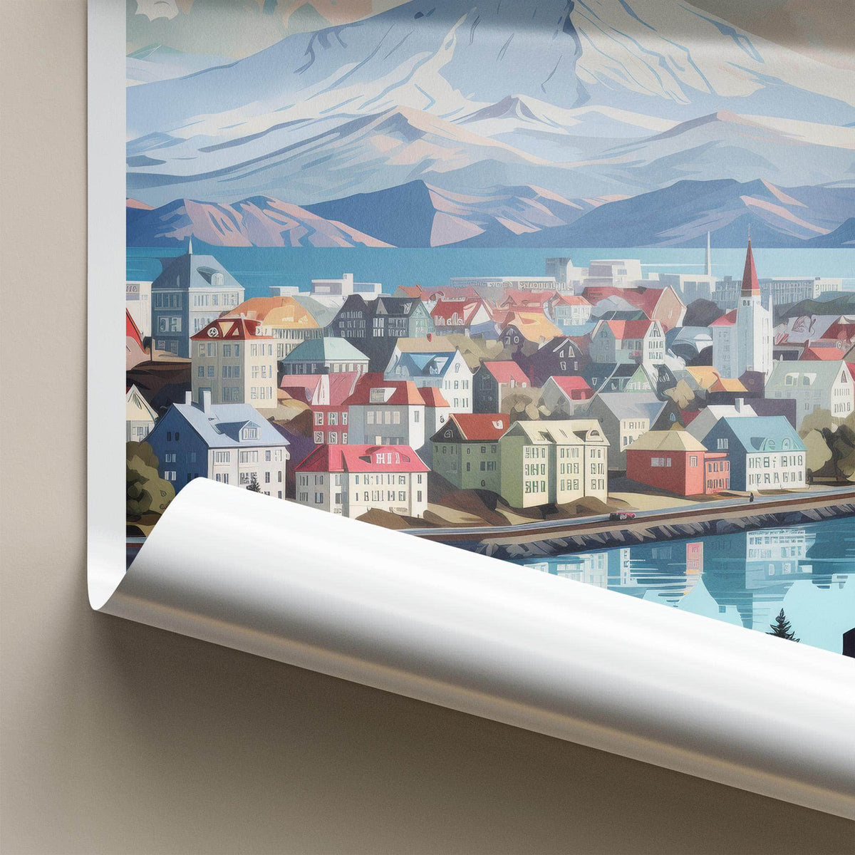 Reykjavik Poster - Iceland Wall Art With Scenic City Views & Mountain