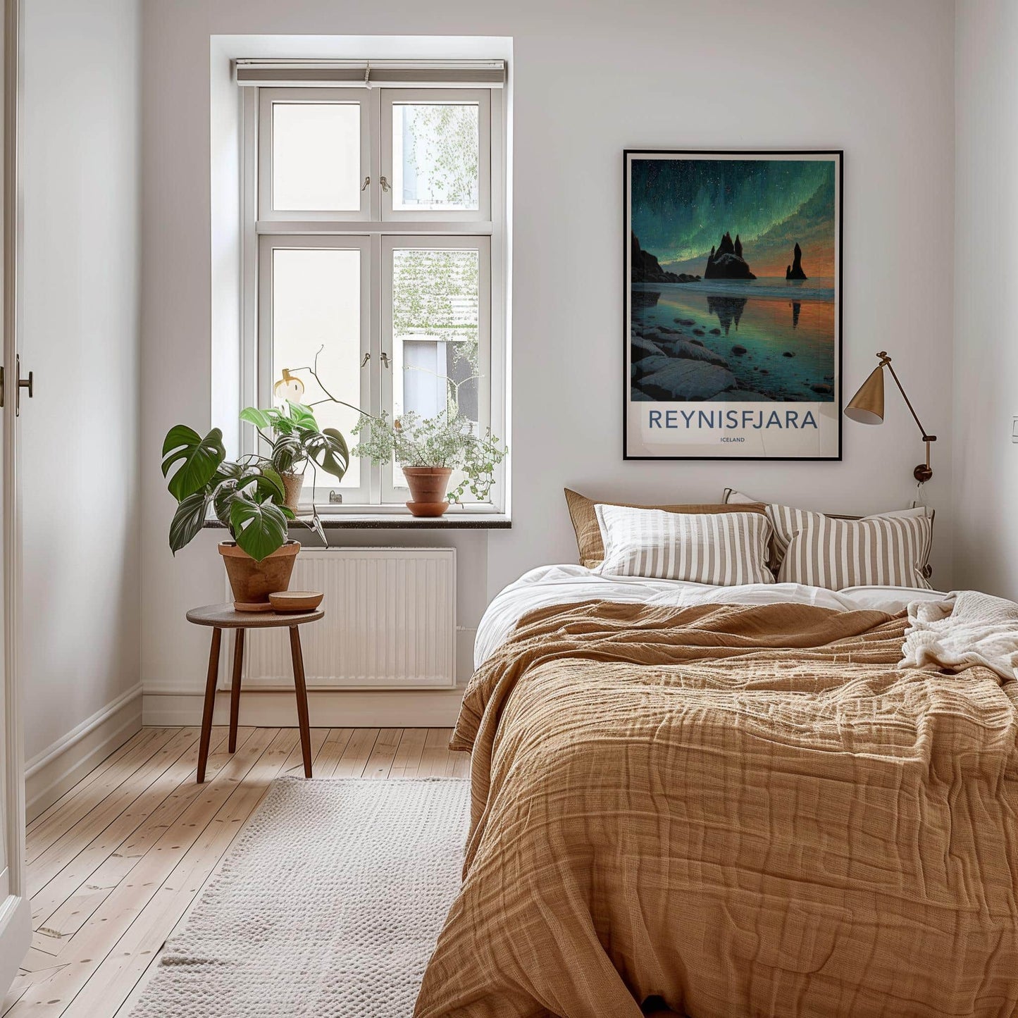 Reynisfjara Poster - Iceland Travel Art - Aurora Sea Stacks Home Decor