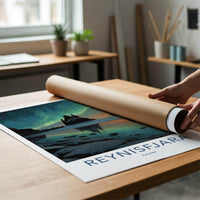 Reynisfjara Poster - Iceland Travel Art - Aurora Sea Stacks Home Decor
