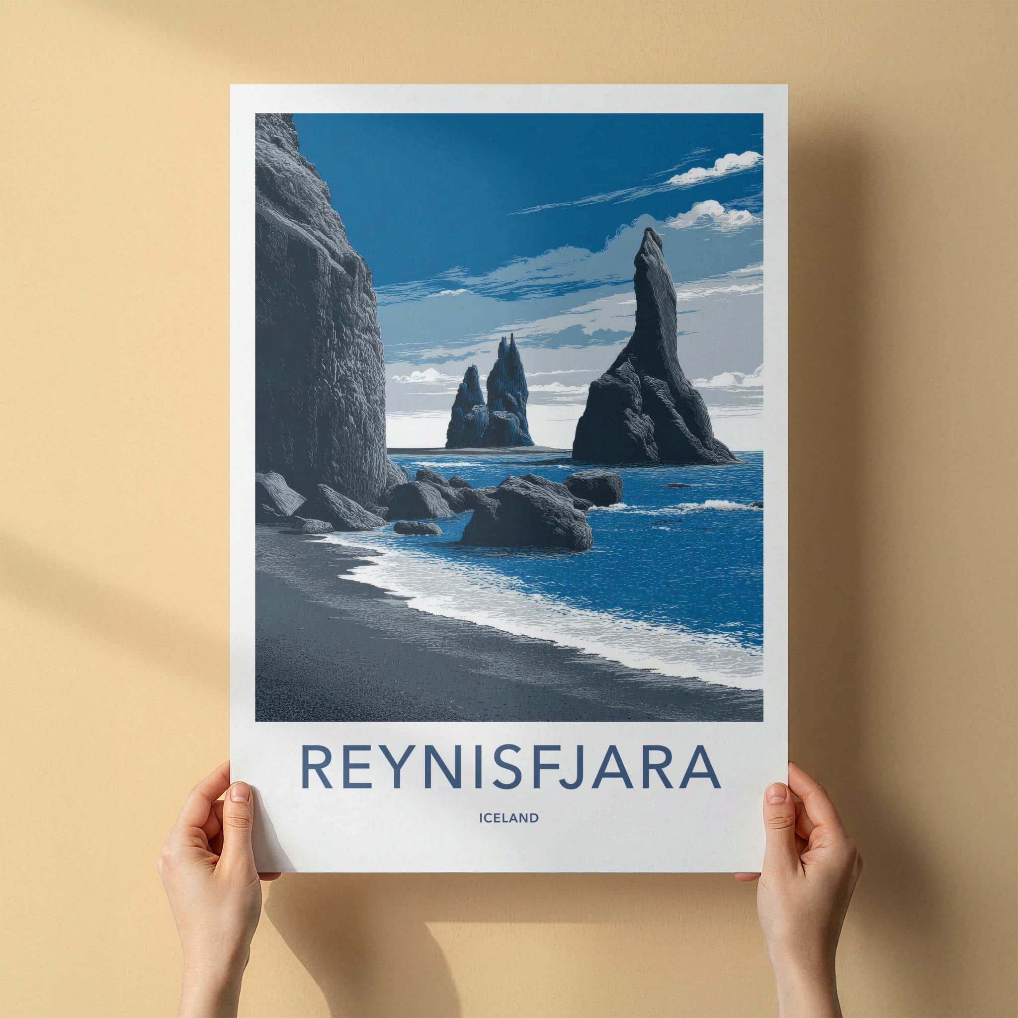 REYNISFJARA Poster - Iceland Travel Art - Basalt Columns Beach Home Decor
