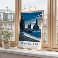 REYNISFJARA Poster - Iceland Travel Art - Basalt Columns Beach Home Decor