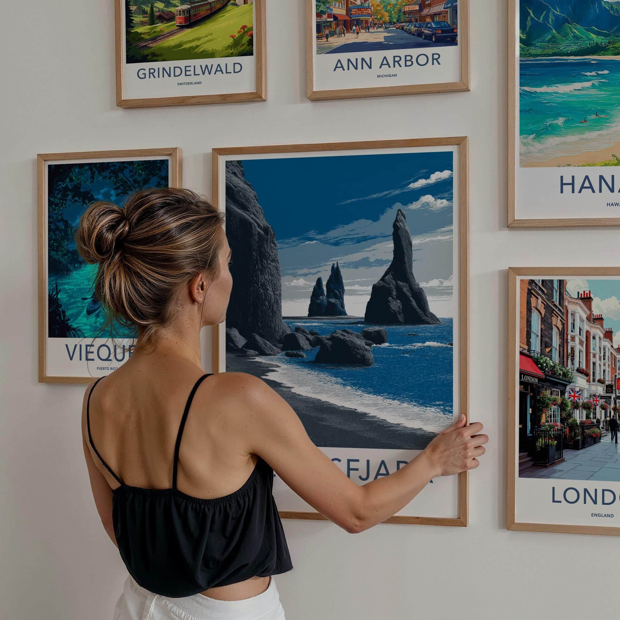 REYNISFJARA Poster - Iceland Travel Art - Basalt Columns Beach Home Decor