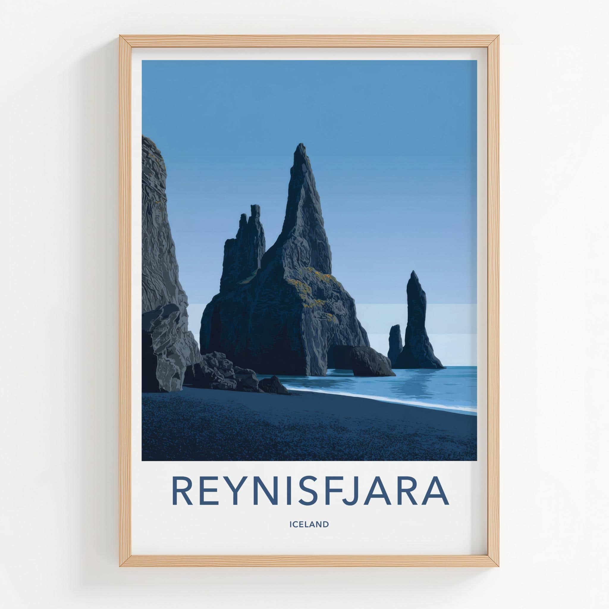 REYNISFJARA Poster - ICELAND Travel Art - Basalt Sea Stacks Home Decor
