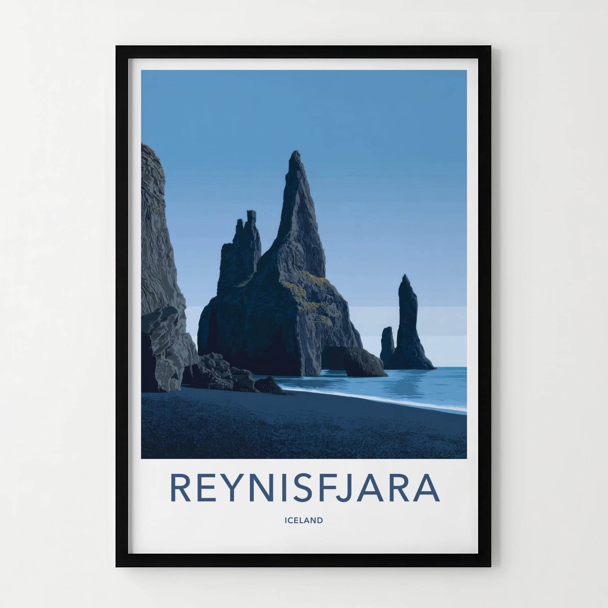 REYNISFJARA Poster - ICELAND Travel Art - Basalt Sea Stacks Home Decor