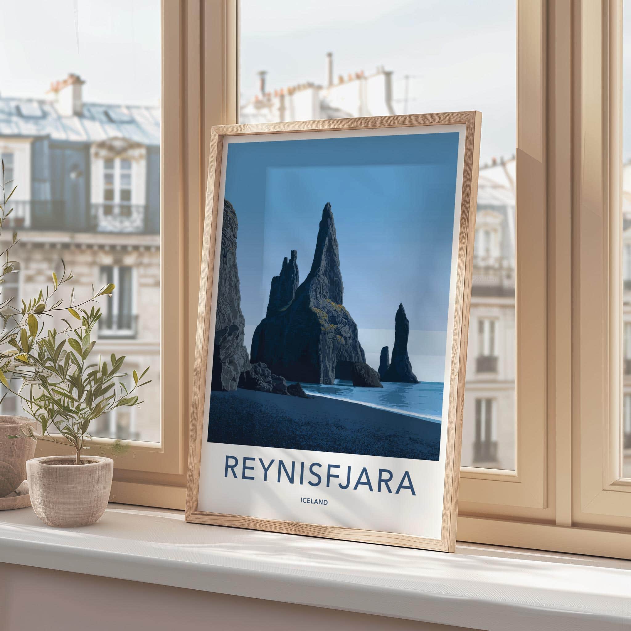 REYNISFJARA Poster - ICELAND Travel Art - Basalt Sea Stacks Home Decor
