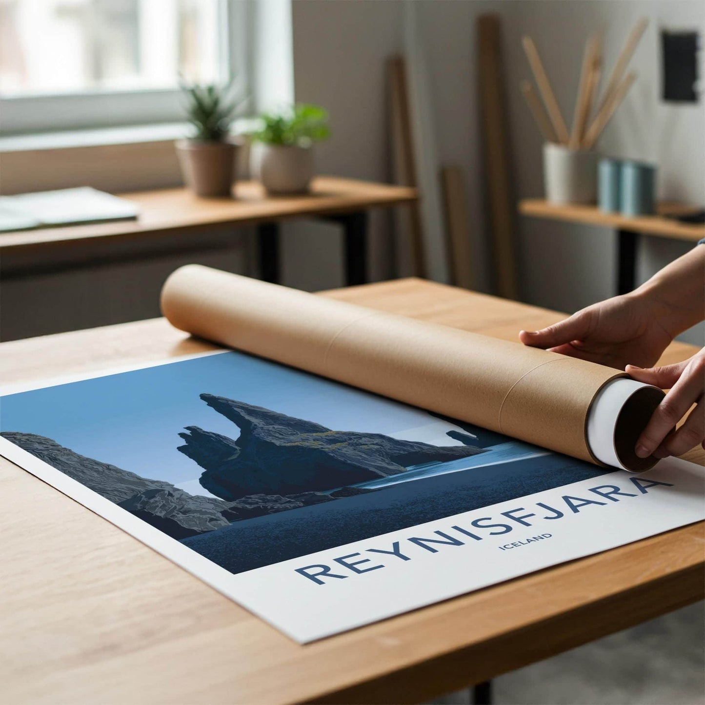 REYNISFJARA Poster - ICELAND Travel Art - Basalt Sea Stacks Home Decor