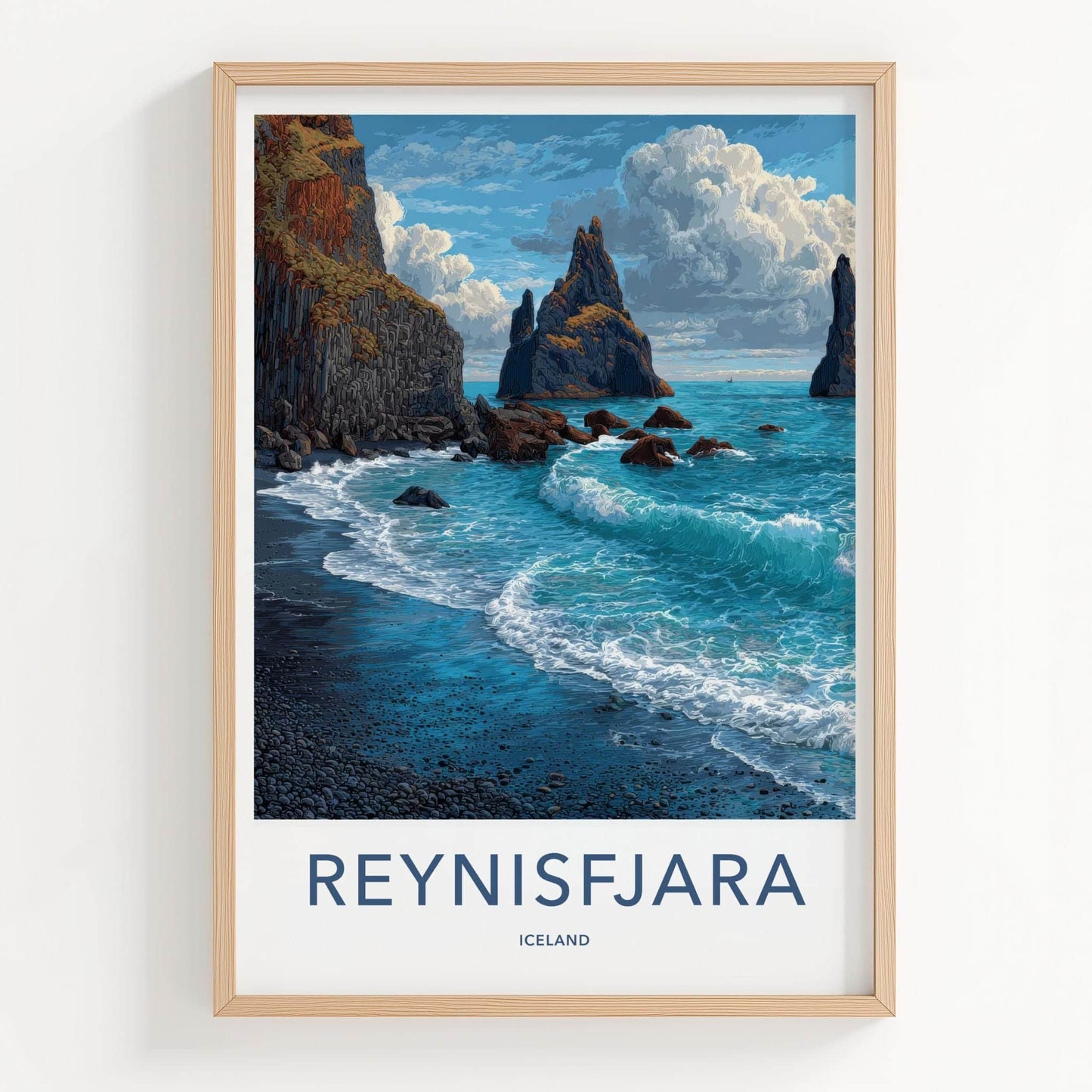 Reynisfjara Poster - Iceland Travel Art - Black Sand Beach Wall Decor