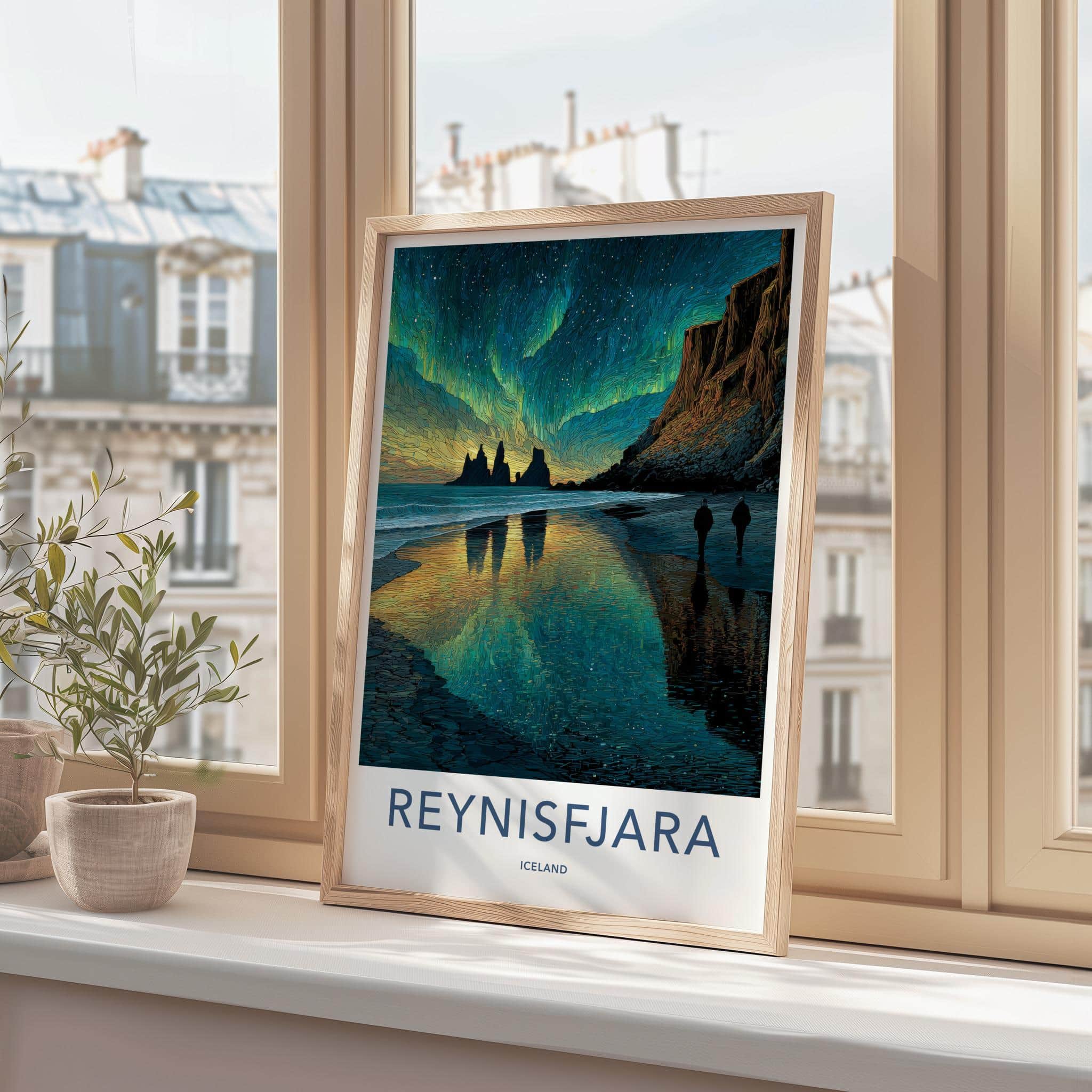 Reynisfjara Poster - Iceland Travel Art - Vibrant Aurora Beach Home Decor