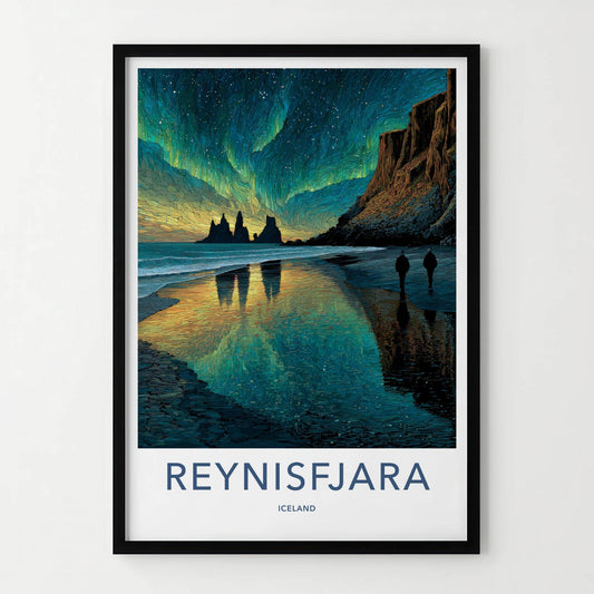 Reynisfjara Poster - Iceland Travel Art - Vibrant Aurora Beach Home Decor