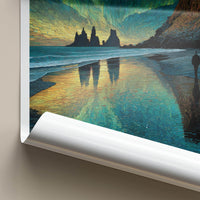 Reynisfjara Poster - Iceland Travel Art - Vibrant Aurora Beach Home Decor