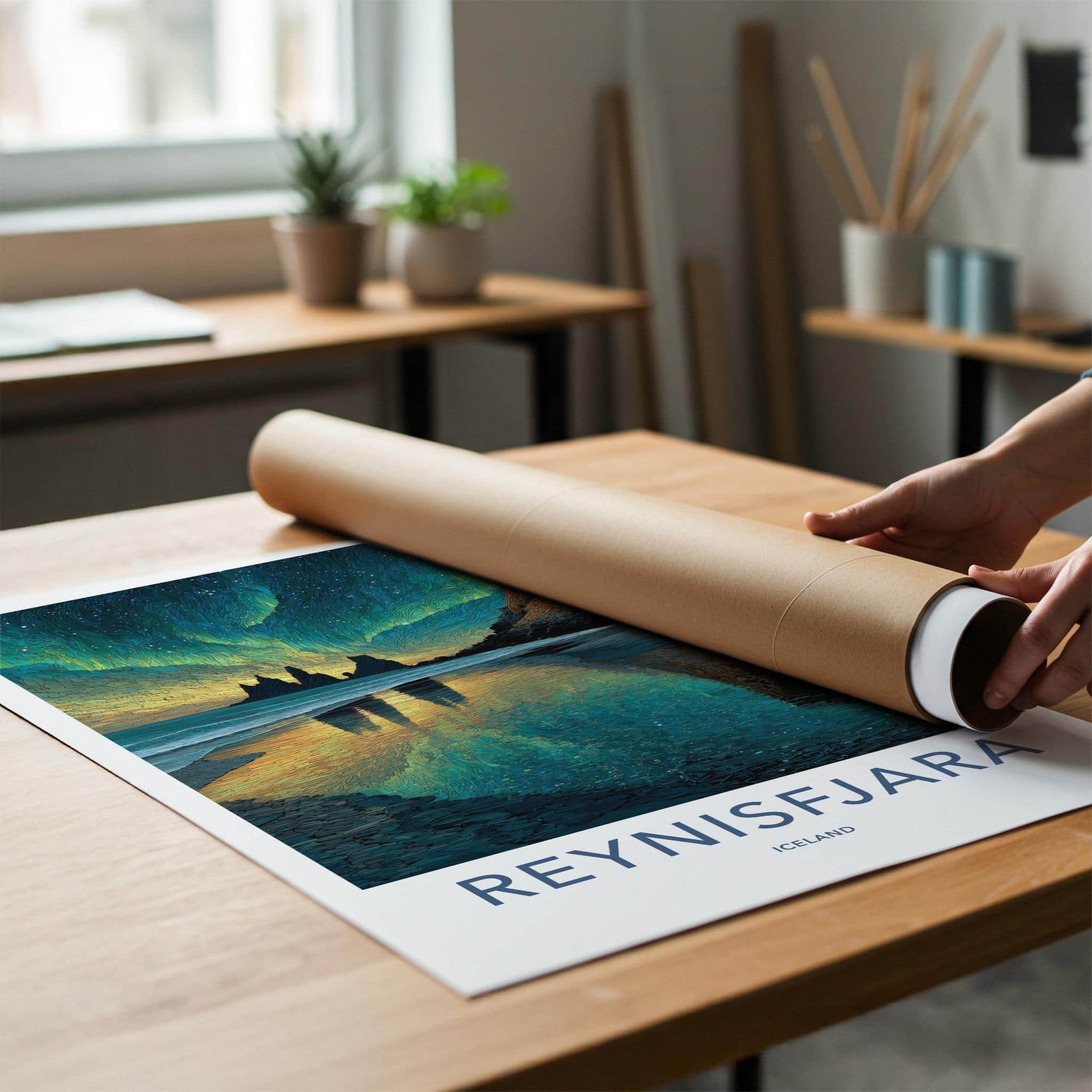 Reynisfjara Poster - Iceland Travel Art - Vibrant Aurora Beach Home Decor