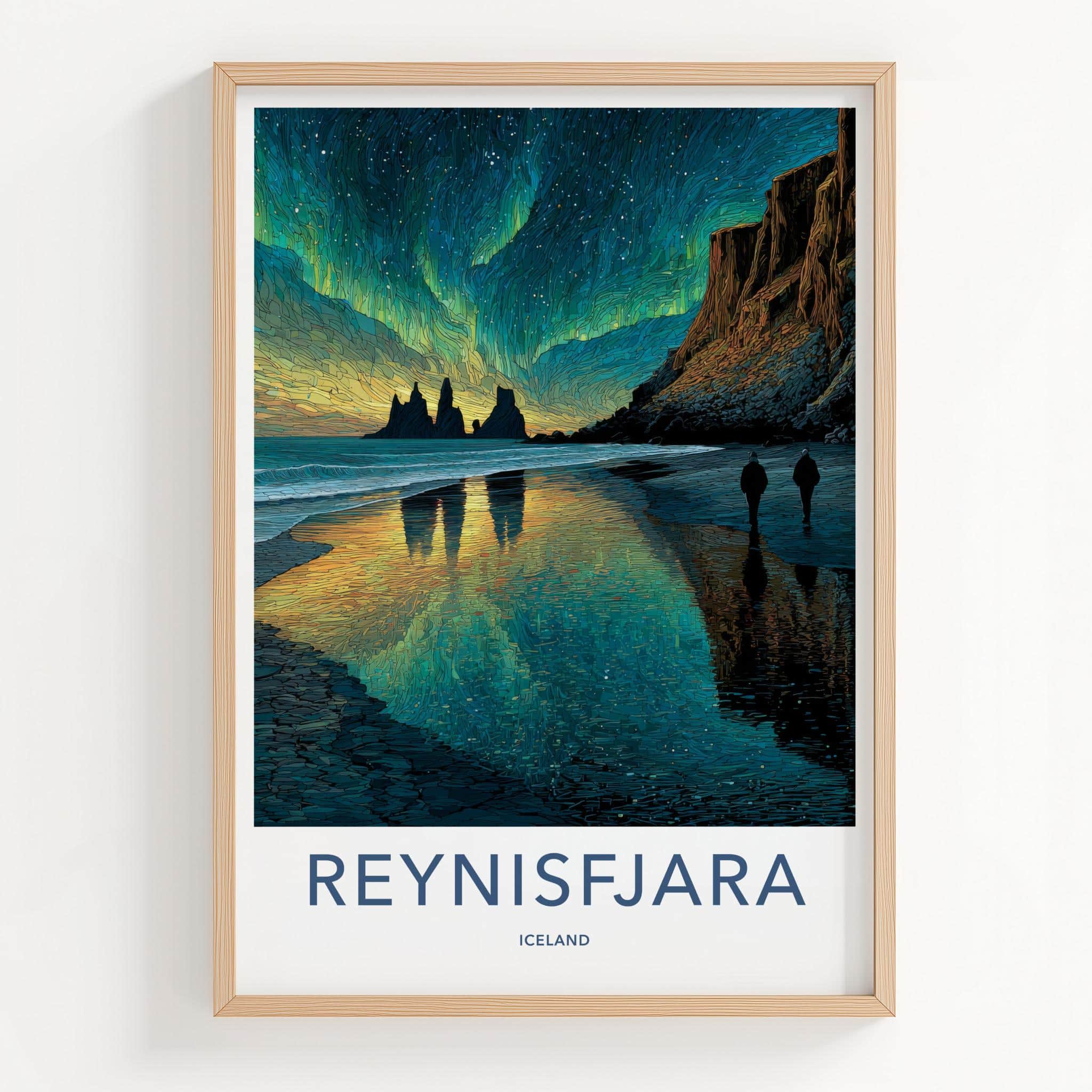 Reynisfjara Poster - Iceland Travel Art - Vibrant Aurora Beach Home Decor