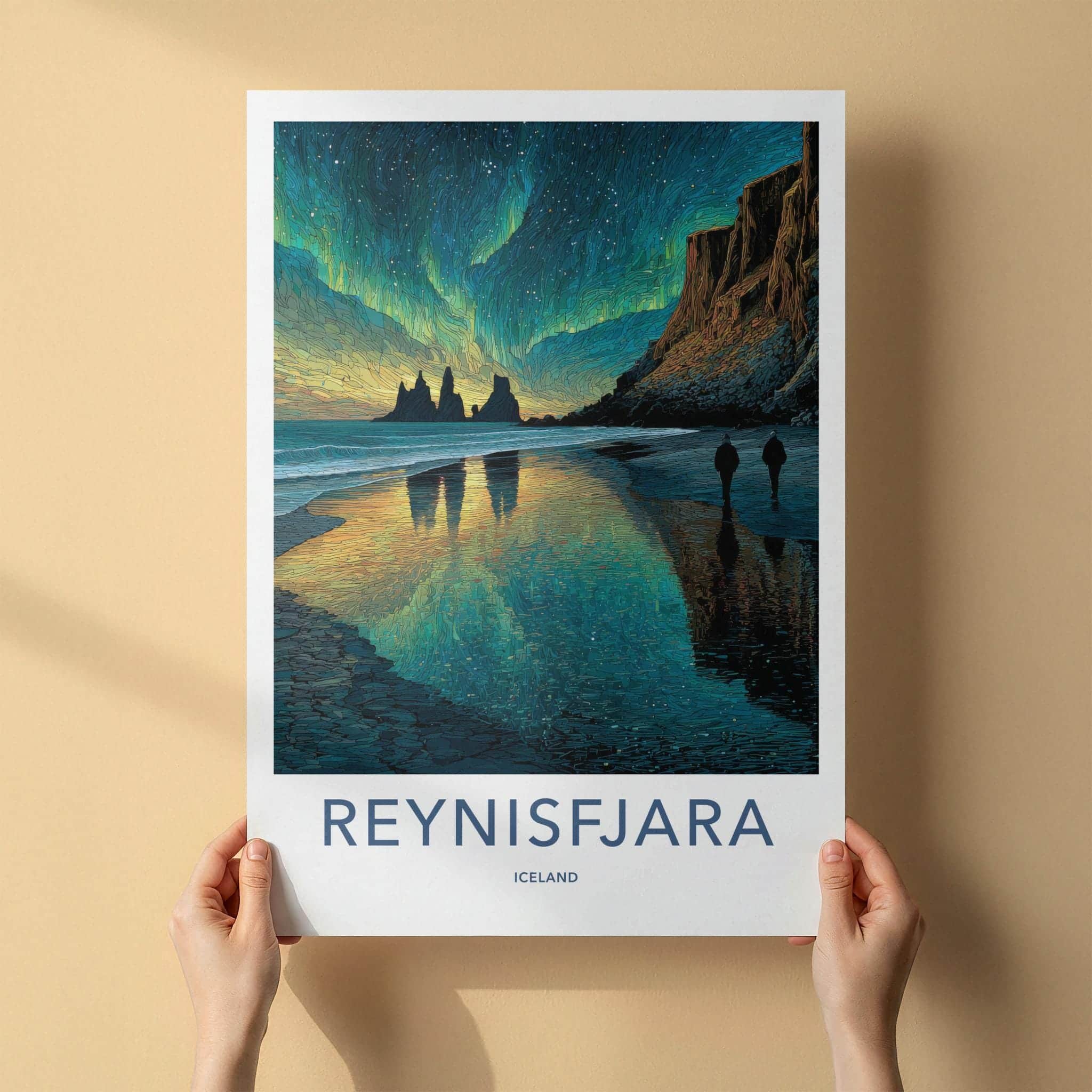 Reynisfjara Poster - Iceland Travel Art - Vibrant Aurora Beach Home Decor