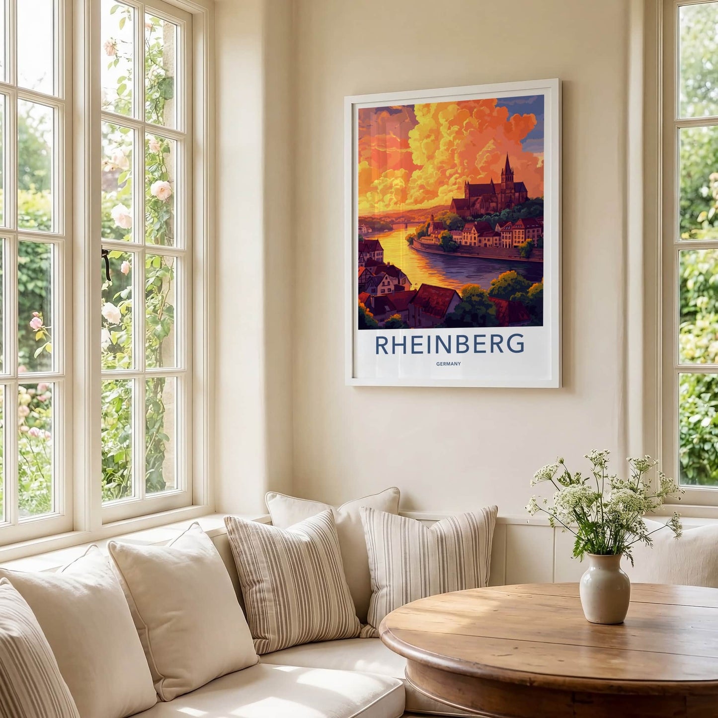 Rheinberg Poster - Germany Travel Art - River Sunset Town Home Decor