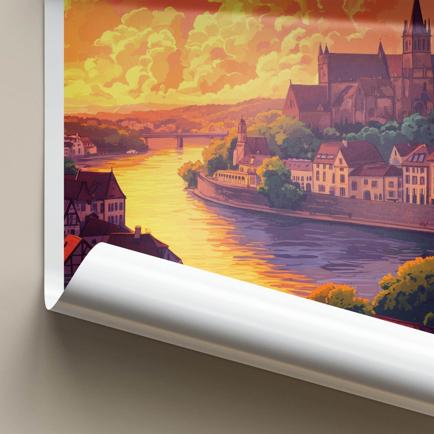 Rheinberg Poster - Germany Travel Art - River Sunset Town Home Decor