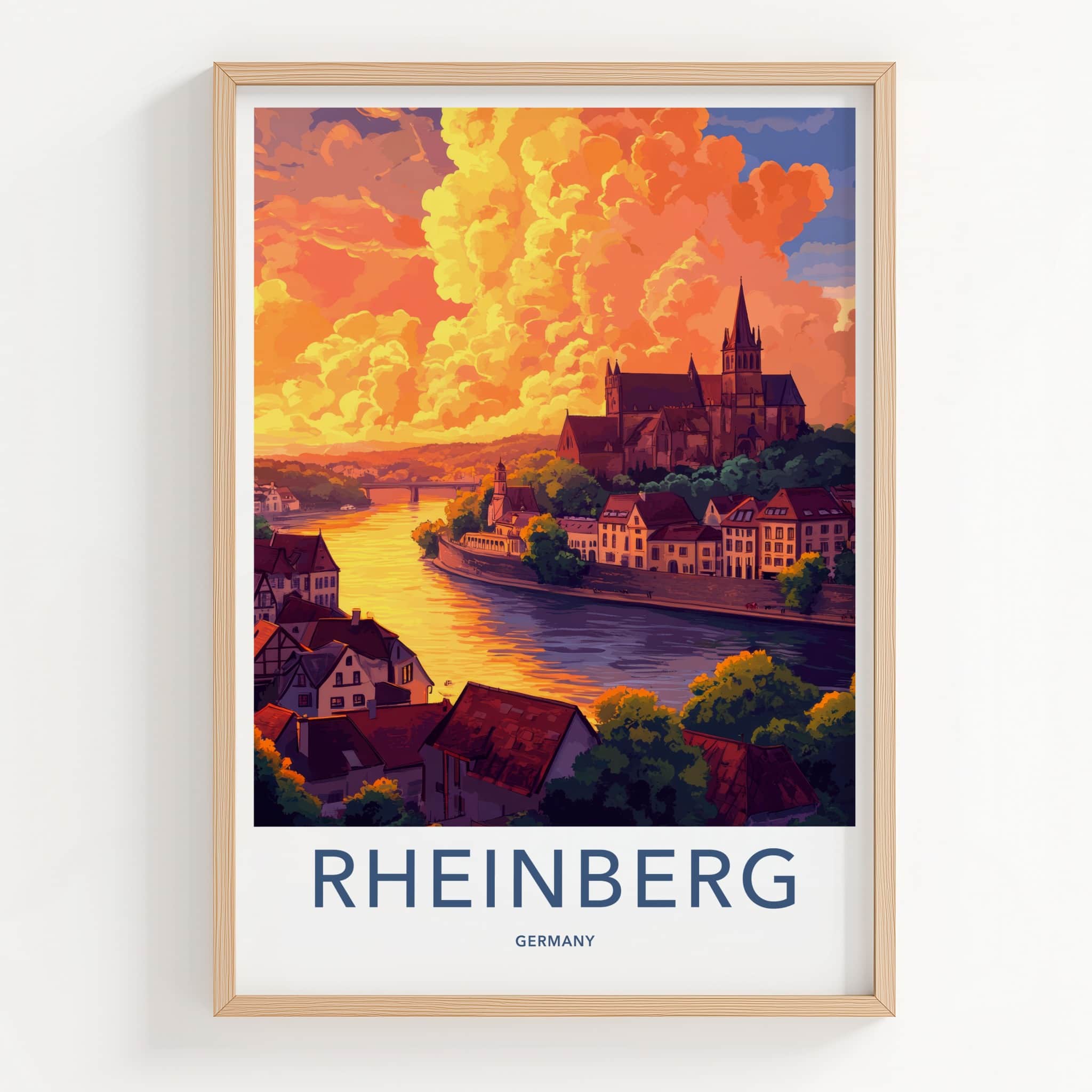 Rheinberg Poster - Germany Travel Art - River Sunset Town Home Decor
