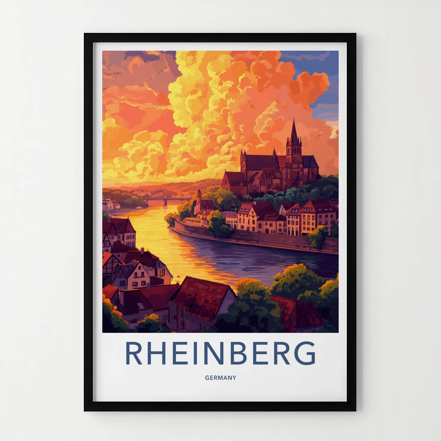Rheinberg Poster - Germany Travel Art - River Sunset Town Home Decor