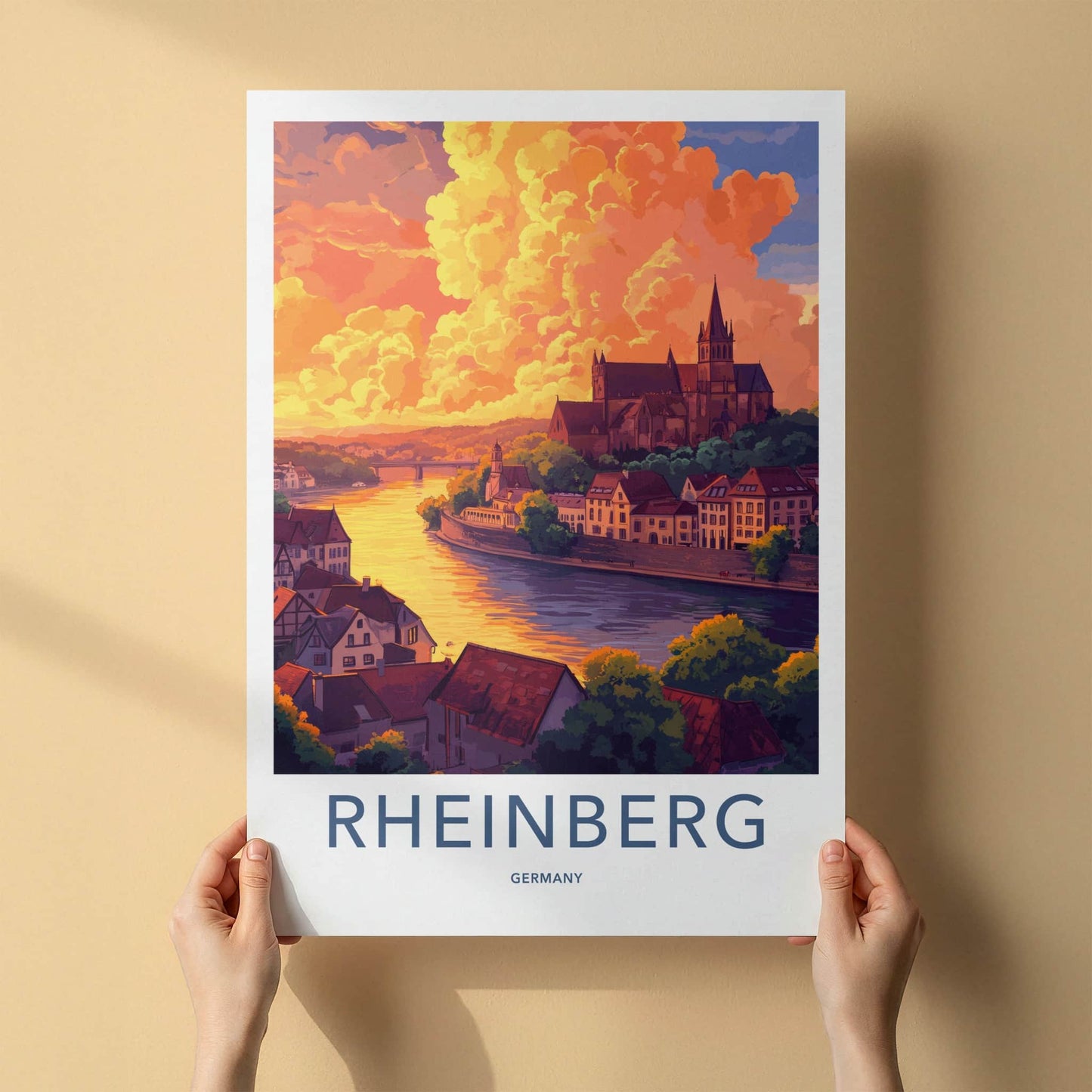 Rheinberg Poster - Germany Travel Art - River Sunset Town Home Decor