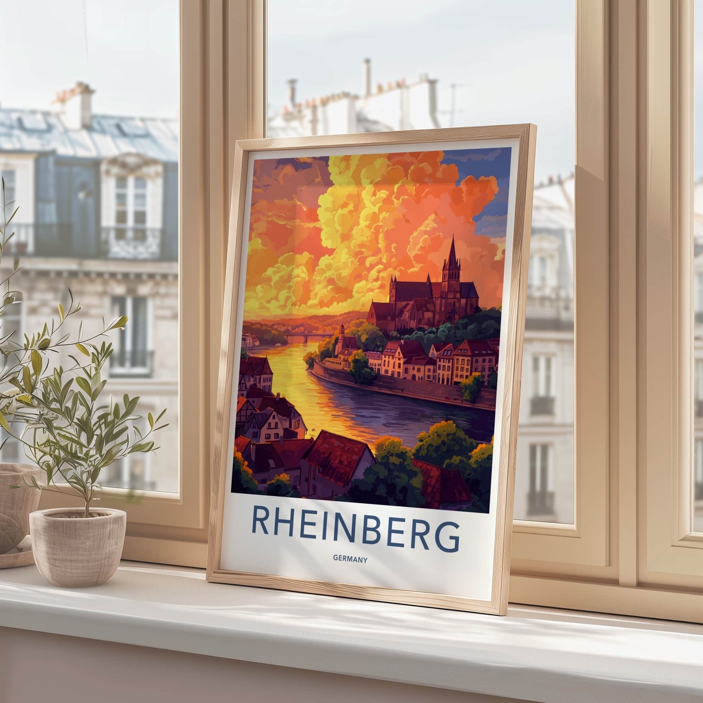 Rheinberg Poster - Germany Travel Art - River Sunset Town Home Decor