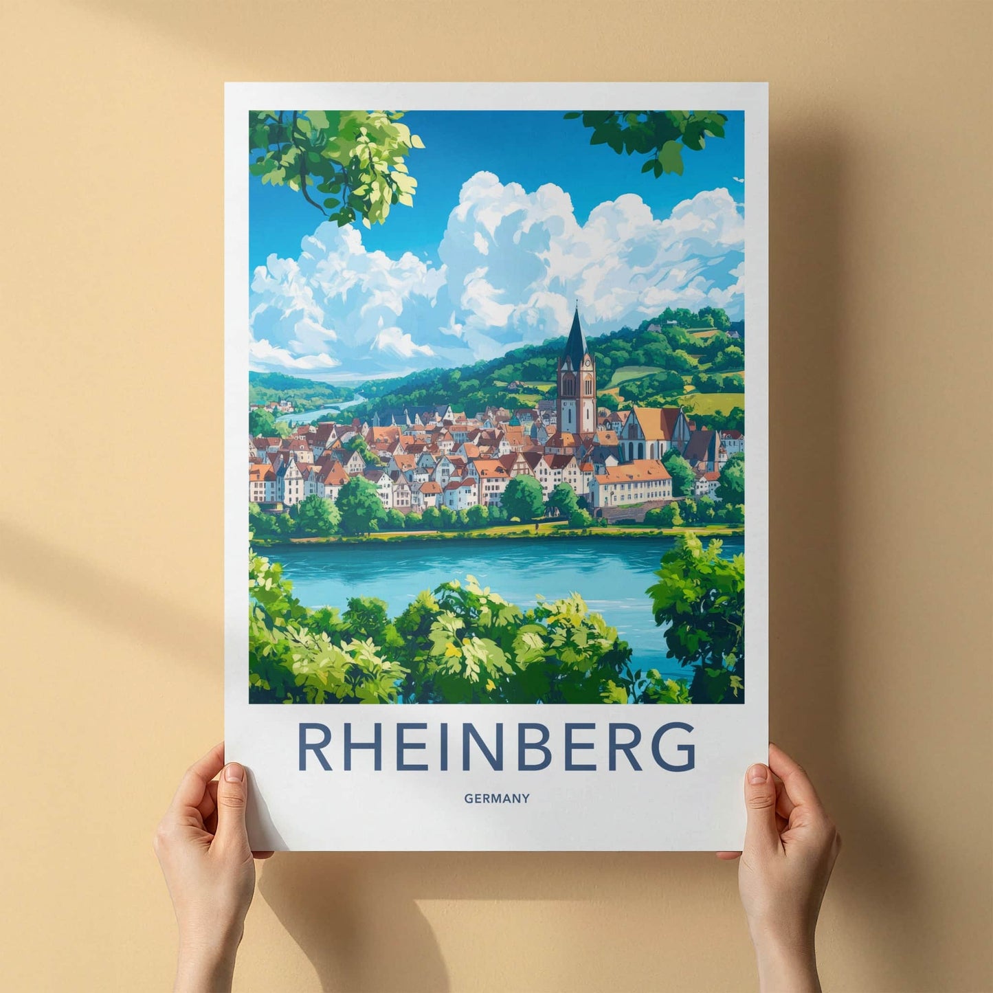Rheinberg Poster - Germany Travel Art - River Town Church Home Decor