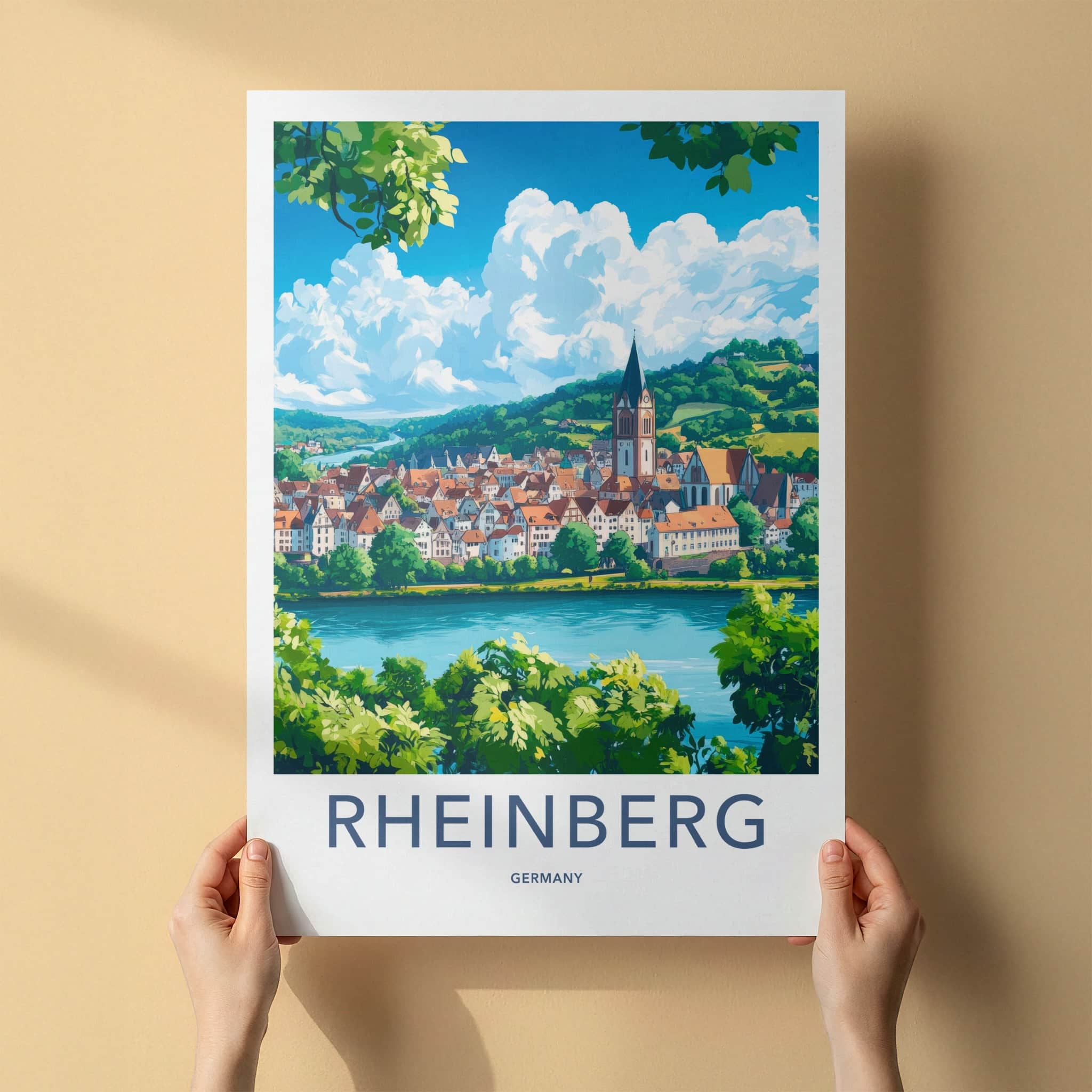 Rheinberg Poster - Germany Travel Art - River Town Church Home Decor