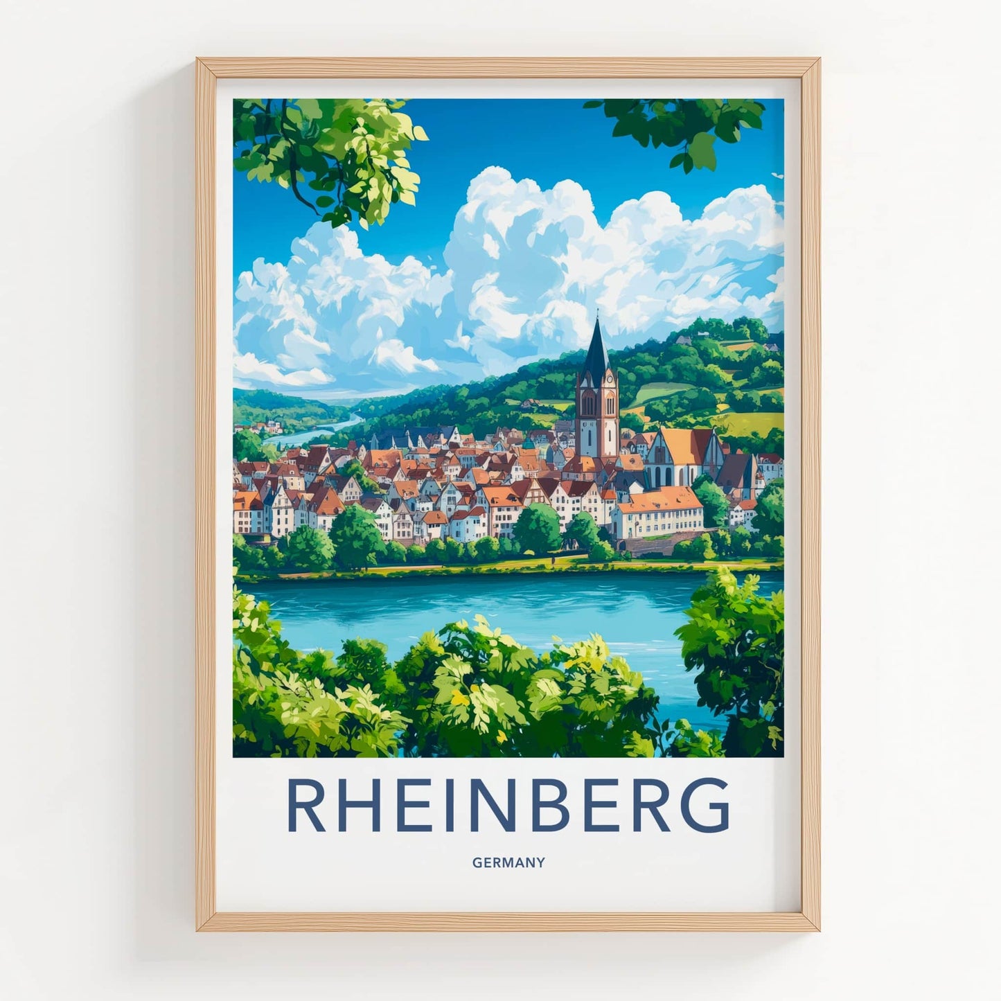 Rheinberg Poster - Germany Travel Art - River Town Church Home Decor