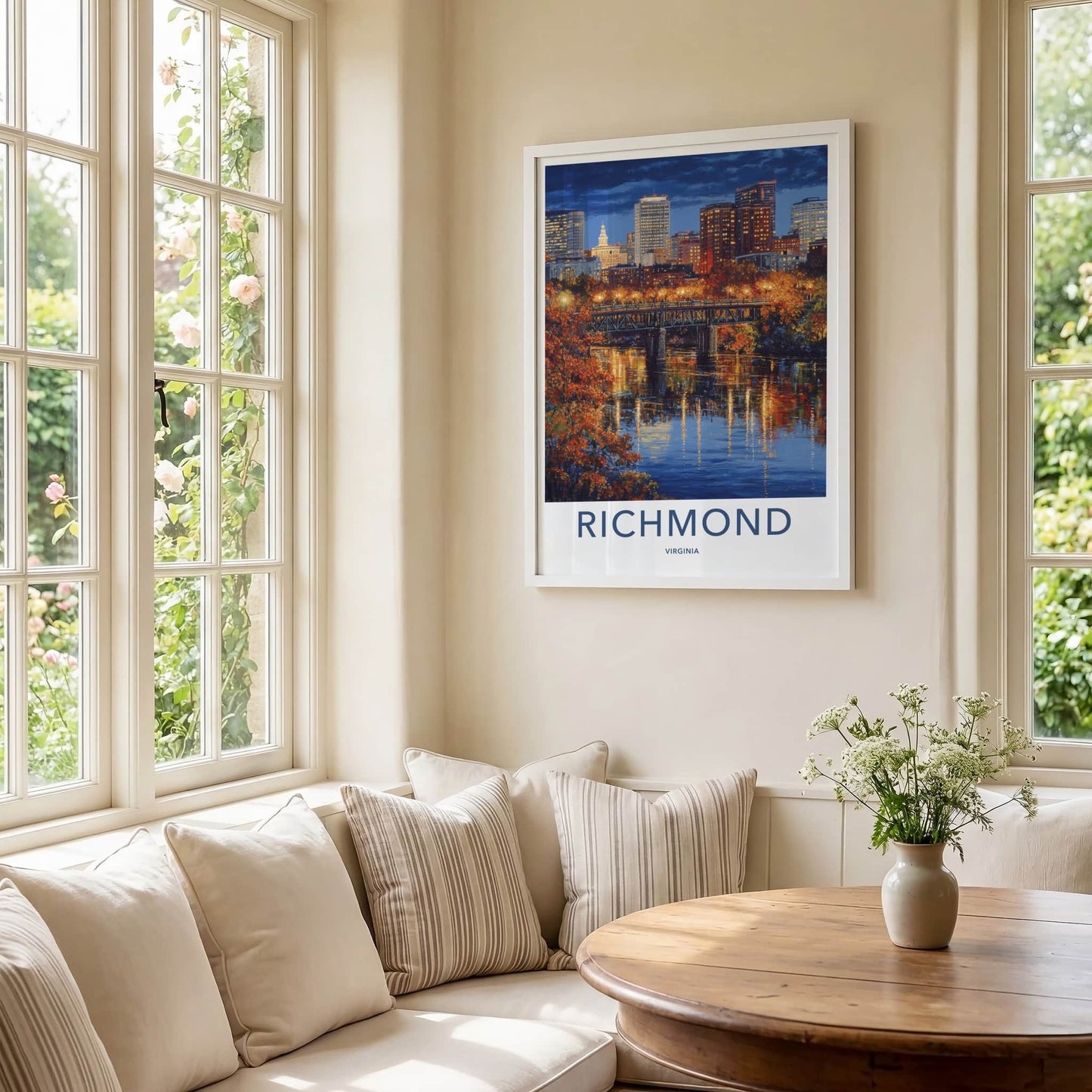 Richmond Poster - Virginia Wall Art - Illuminated Bridge Reflections Home Decor