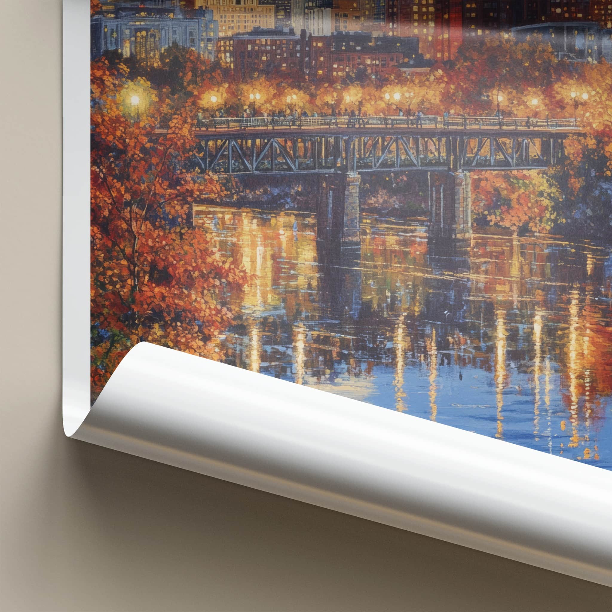 Richmond Poster - Virginia Wall Art - Illuminated Bridge Reflections Home Decor