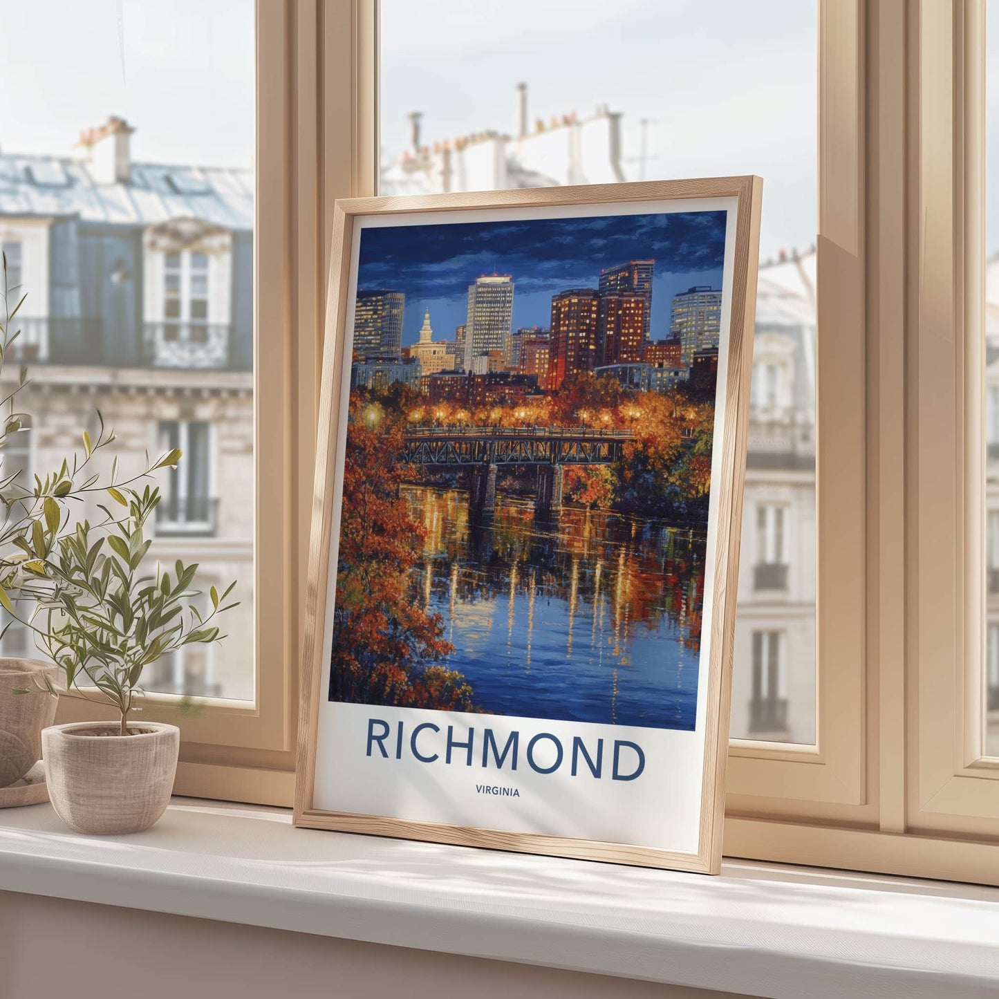 Richmond Poster - Virginia Wall Art - Illuminated Bridge Reflections Home Decor
