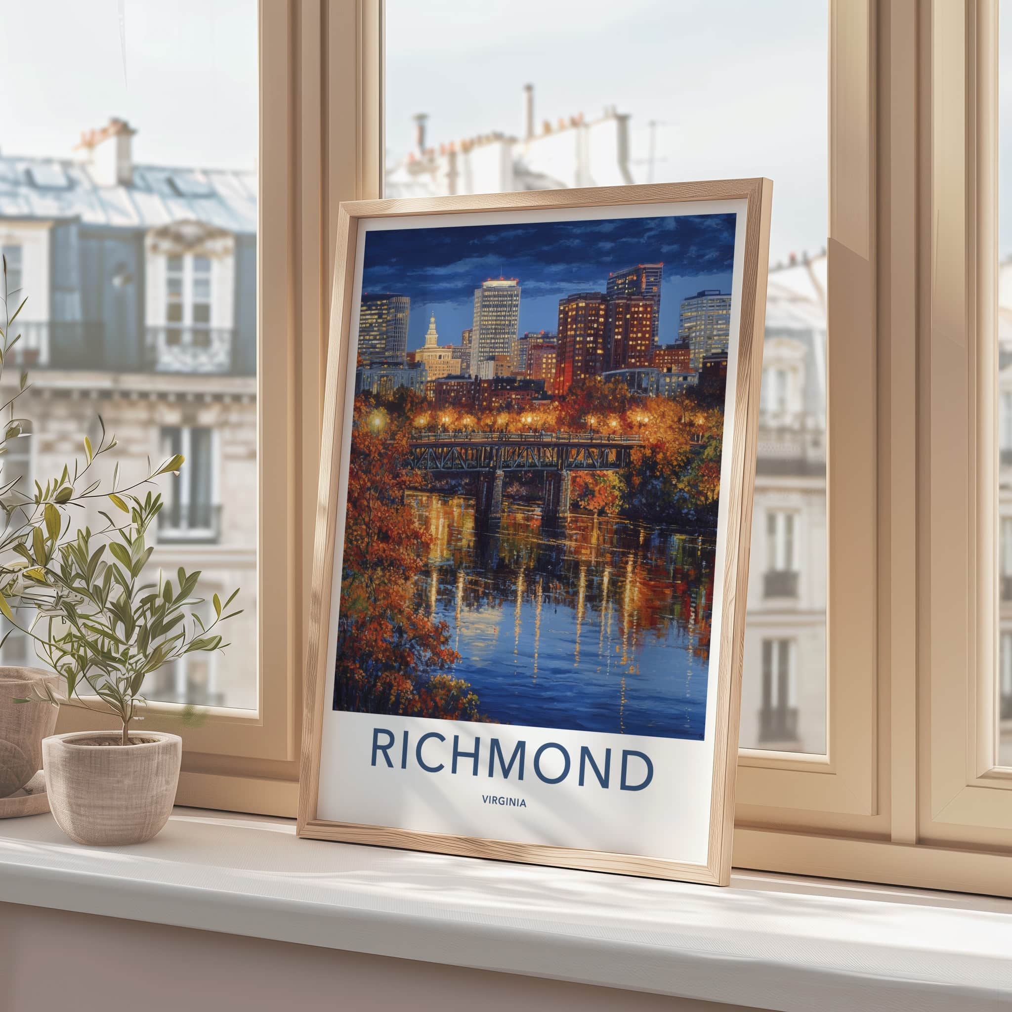 Richmond Poster - Virginia Wall Art - Illuminated Bridge Reflections Home Decor