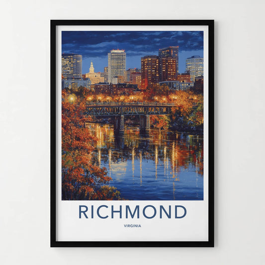 Richmond Poster - Virginia Wall Art - Illuminated Bridge Reflections Home Decor
