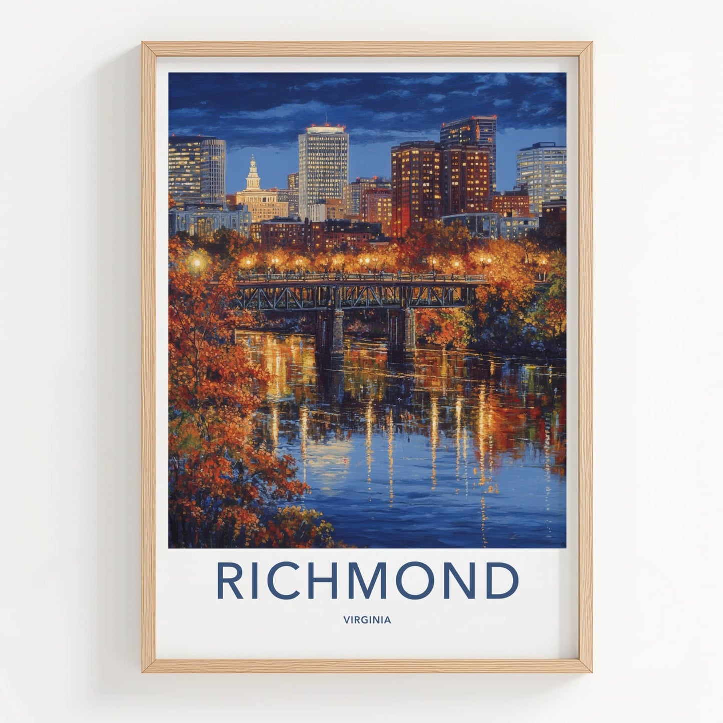 Richmond Poster - Virginia Wall Art - Illuminated Bridge Reflections Home Decor