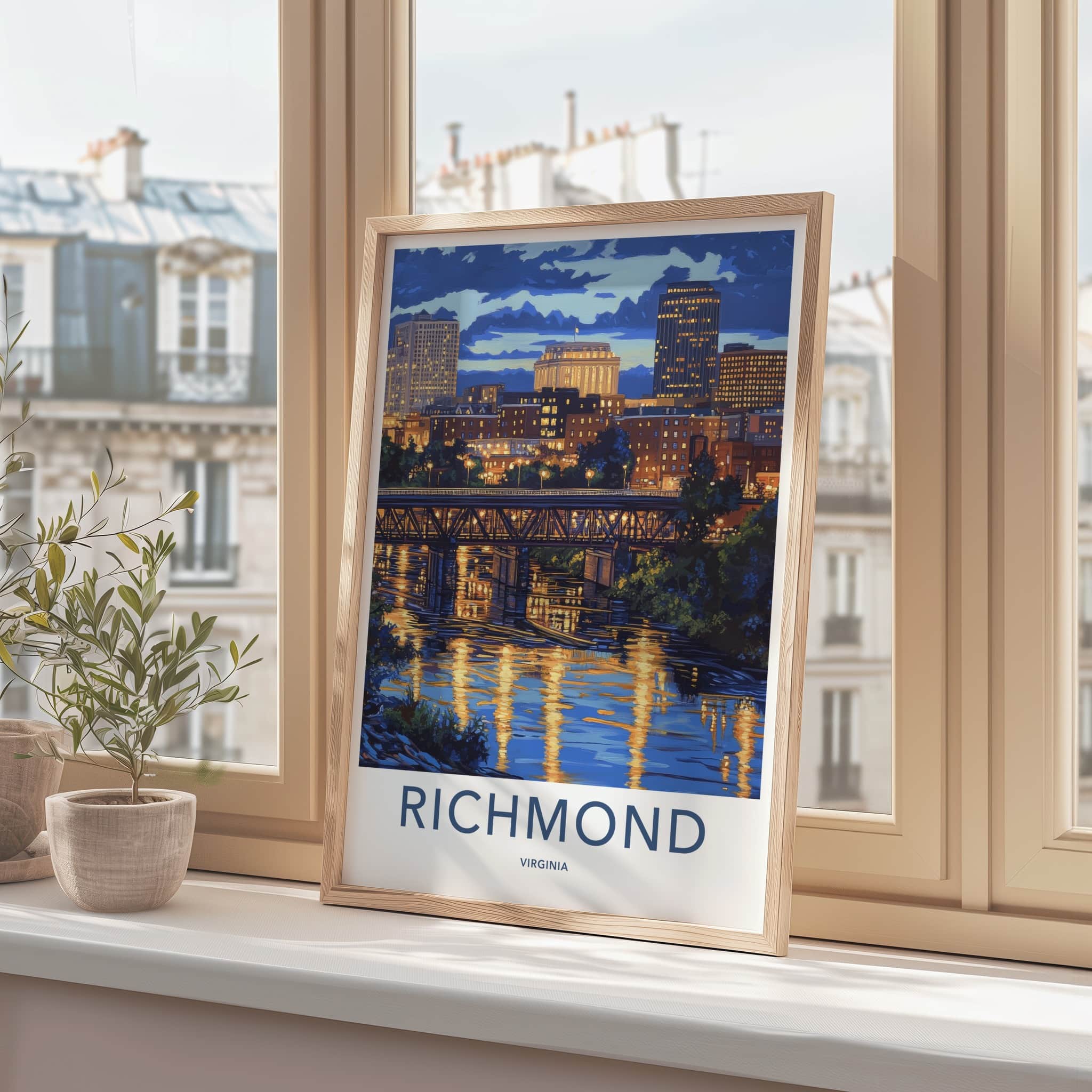 Richmond Poster - Virginia Wall Art - Night City Reflections Home Decor