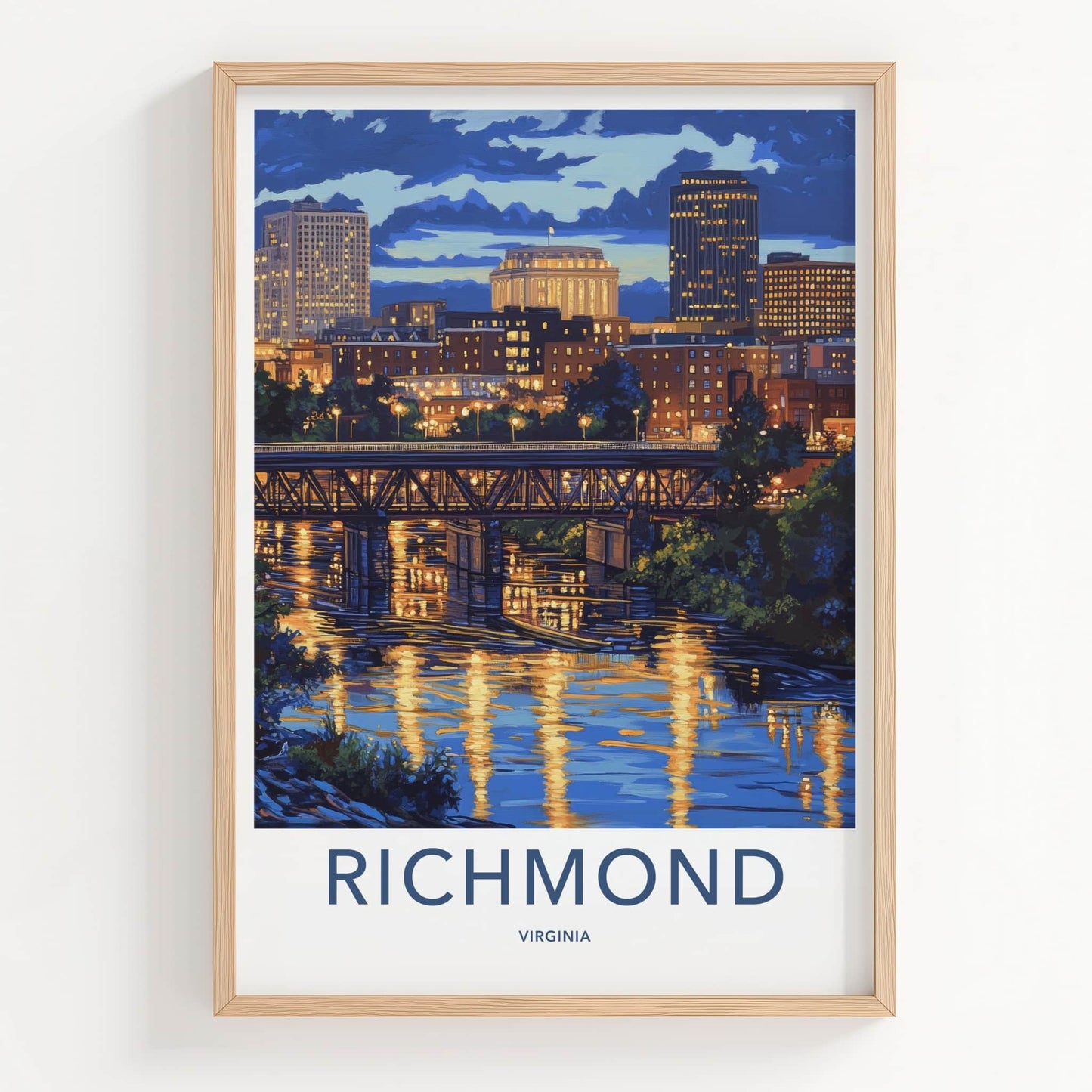Richmond Poster - Virginia Wall Art - Night City Reflections Home Decor
