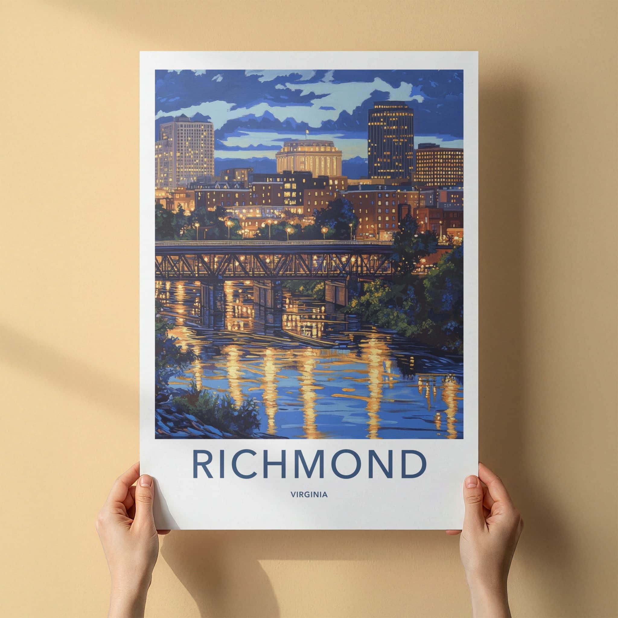 Richmond Poster - Virginia Wall Art - Night City Reflections Home Decor