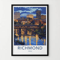 Richmond Poster - Virginia Wall Art - Night City Reflections Home Decor