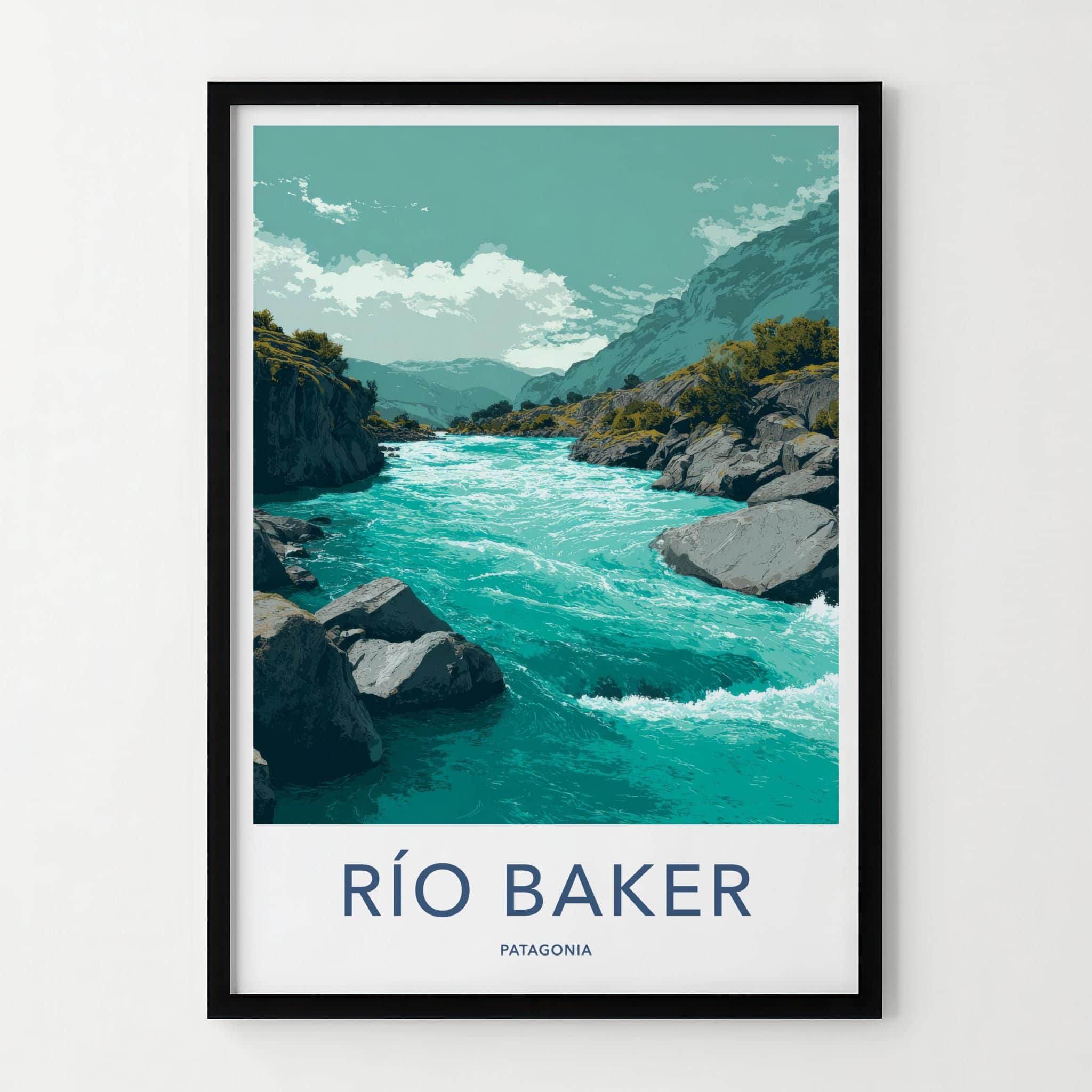 Rio Baker Poster - Chile Travel Art - Turquoise River Rocks Home Decor
