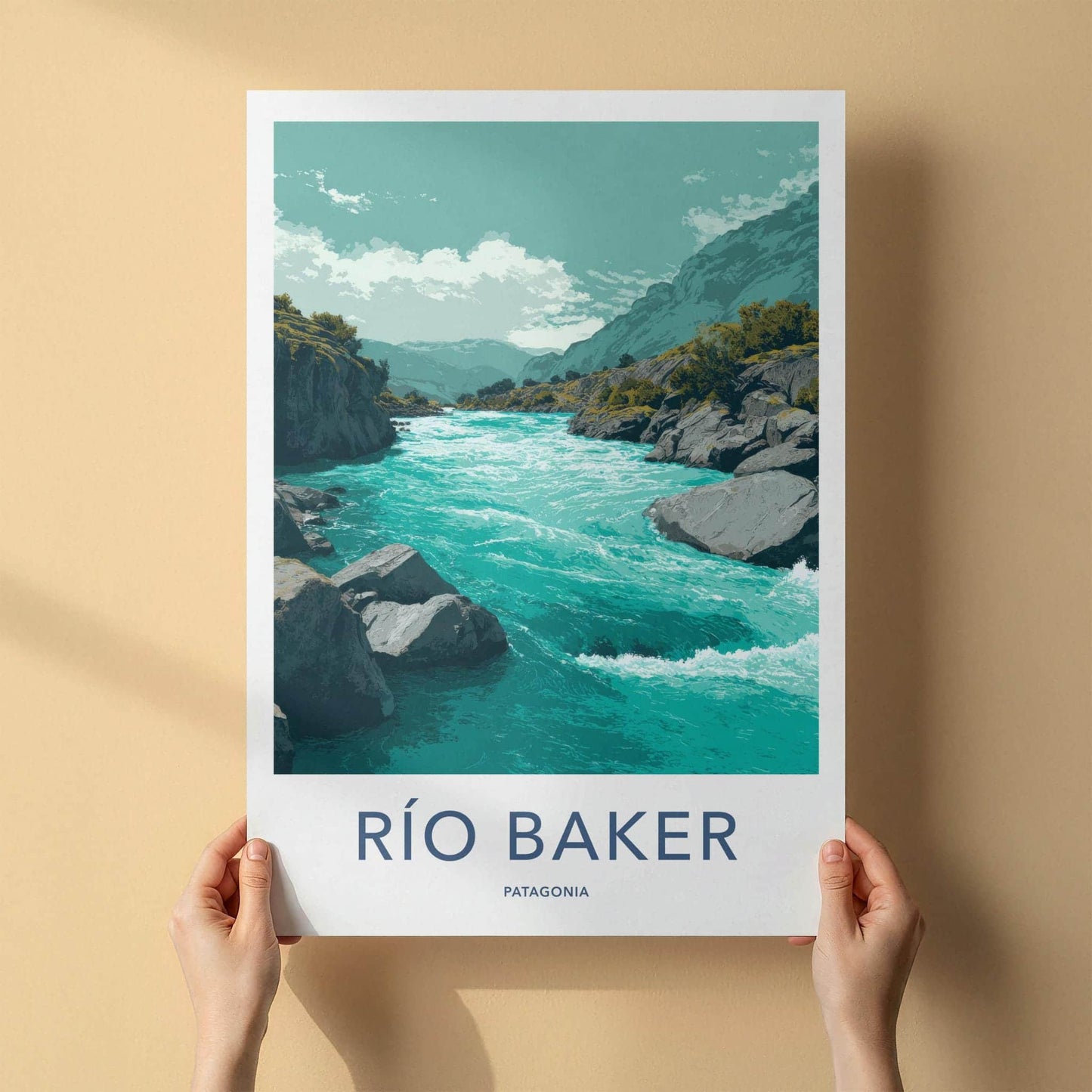 Rio Baker Poster - Chile Travel Art - Turquoise River Rocks Home Decor