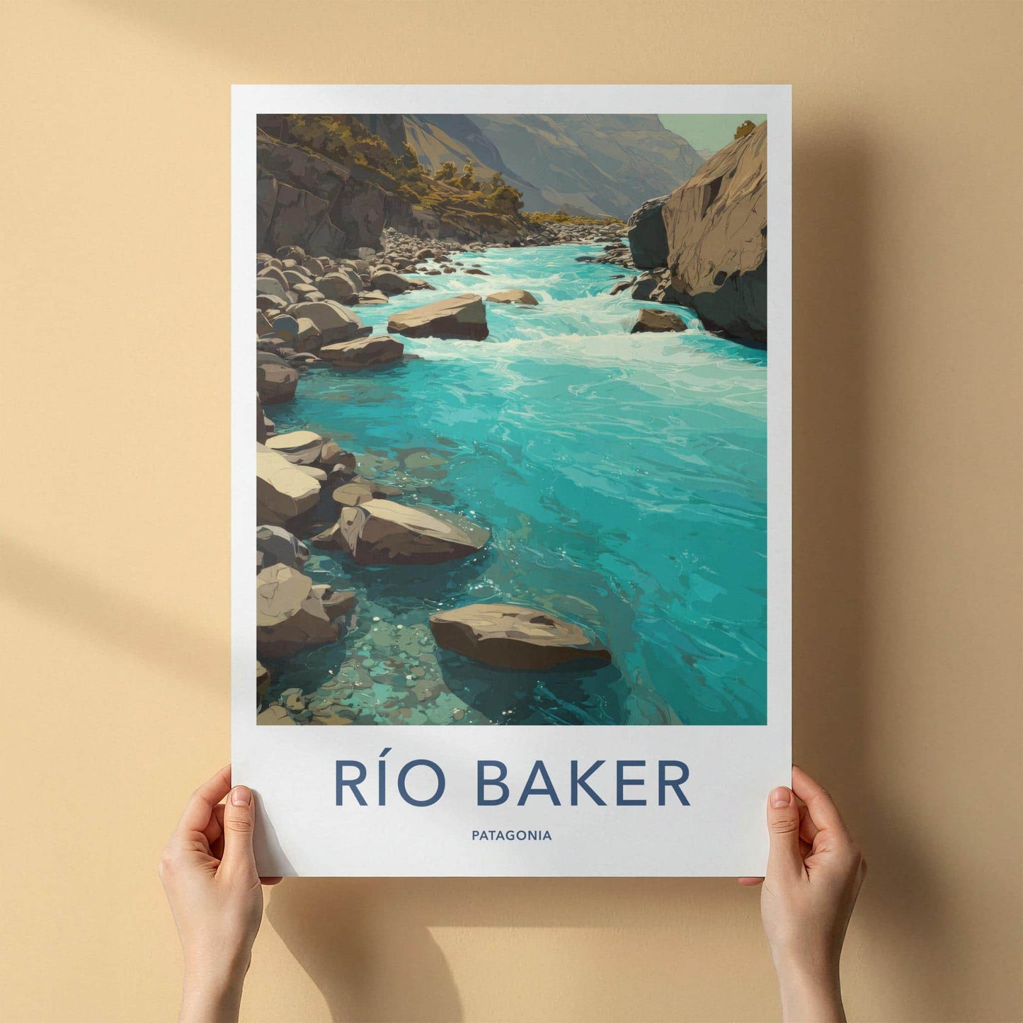 Rio Baker Poster - Chile Travel Art - Turquoise River Rocks Home Decor