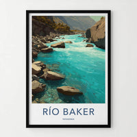 Rio Baker Poster - Chile Travel Art - Turquoise River Rocks Home Decor