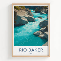 Rio Baker Poster - Chile Travel Art - Winding River Rapids Home Decor