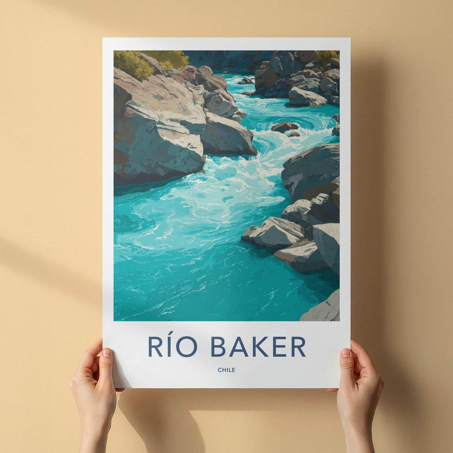 Rio Baker Poster - Chile Travel Art - Winding River Rapids Home Decor