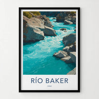 Rio Baker Poster - Chile Travel Art - Winding River Rapids Home Decor