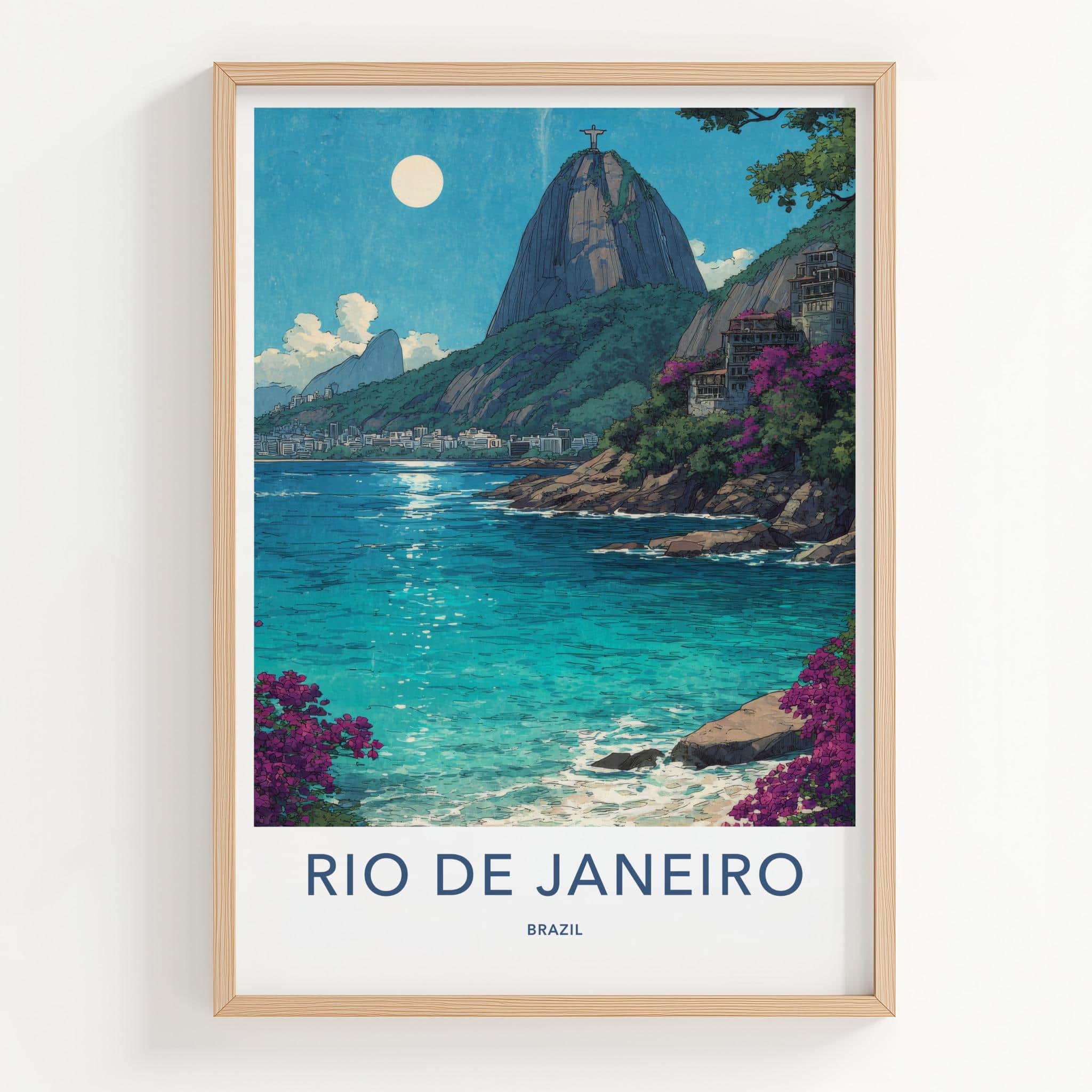 Rio De Janeiro Poster - Brazil Travel Art - Christ Mountain Ocean Home Decor