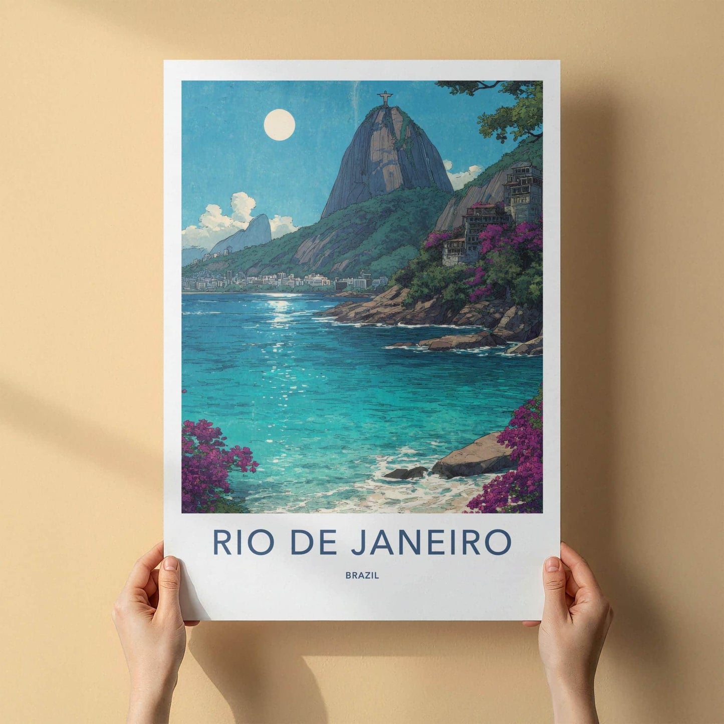 Rio De Janeiro Poster - Brazil Travel Art - Christ Mountain Ocean Home Decor