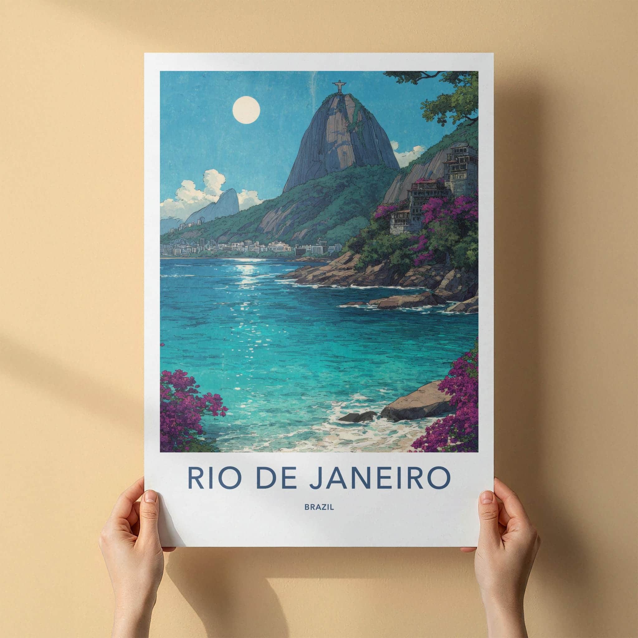 Rio De Janeiro Poster - Brazil Travel Art - Christ Mountain Ocean Home Decor