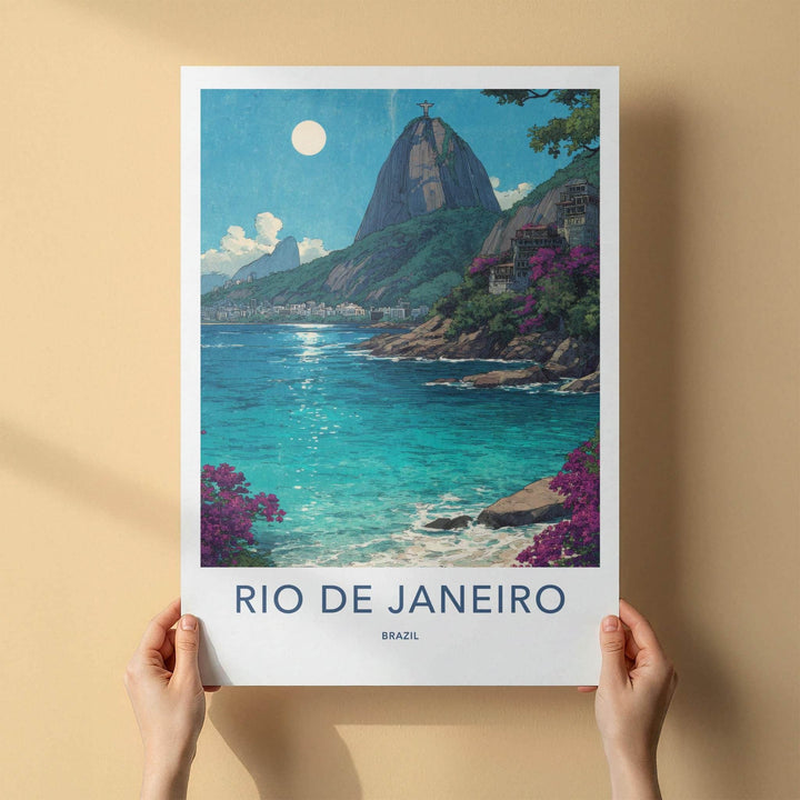 Rio De Janeiro Poster - Brazil Travel Art - Christ Mountain Ocean Home Decor